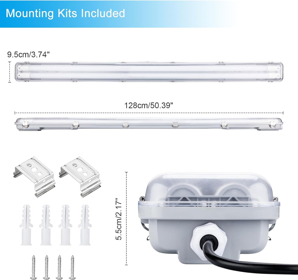 4FT Vapor Tight LED Light Fixture 4200LM 48W, 6500K Bright White IP65 Waterproof for Warehosue, Factory, Workshop, Garage, Car Wash,Indoor/Outdoor Ceiling Lights (8-Pack)