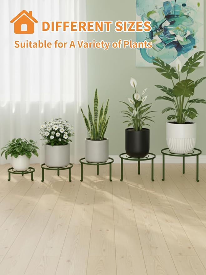 5 Pack Metal Pot Rack Stand,Patented Plant Stand for Flower Pot Heavy Duty Potted Holder Indoor Outdoor, Rustproof Iron Garden Container Round Supports