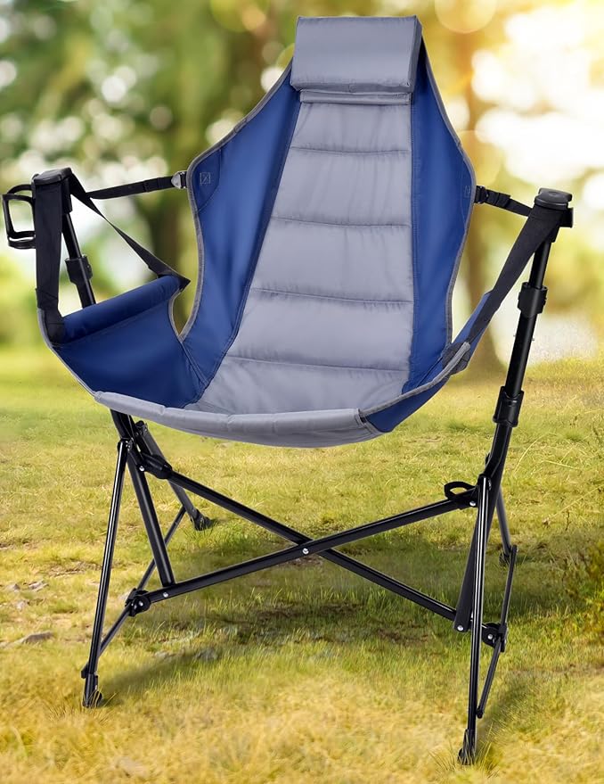Hammock Camping Chair - 3 Heights Portable Hammock Chair Camping with Adjustable Backrest, Headrest, Padded Seat, Cup Holder - 450 LBS Heavy Duty