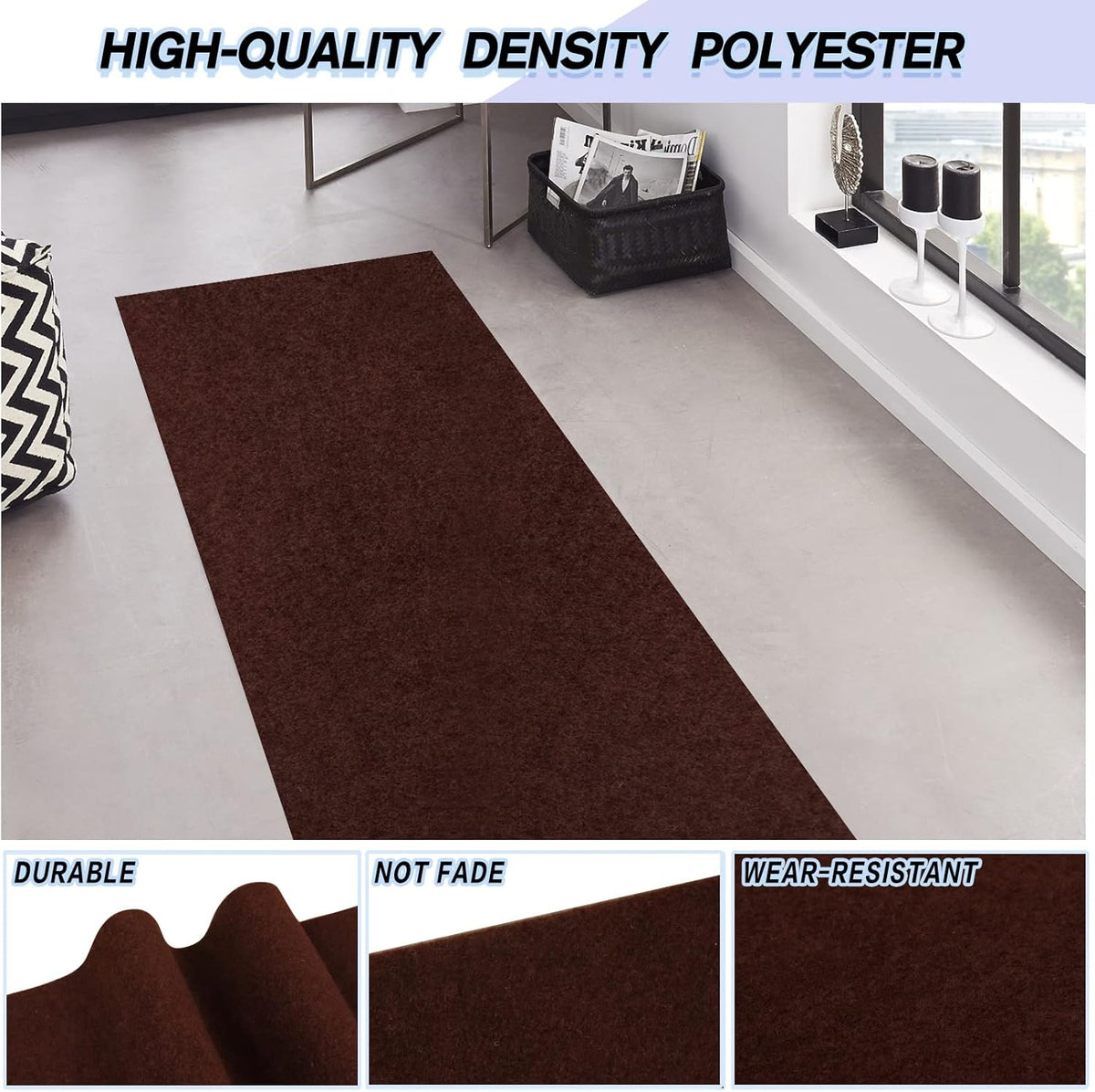 Custom Size Backed Non-Slip Area Rugs Runner, Easy Clean, Waterproof Runner Rugs for Hallway Entryway, Kitchen, Laundry, 4FT x 55FT, Brown