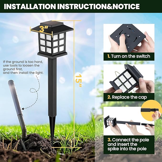 GIGALUMI Solar Outdoor Lights，10 Pack LED Solar Lights Outdoor Waterproof, Solar Walkway Lights Maintain 10 Hours of Lighting for Your Garden, Landscape, Path, Yard, Patio, Driveway