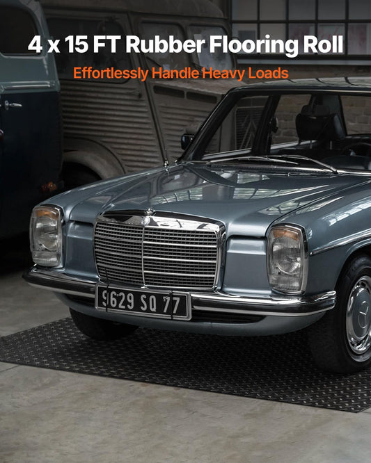 VEVOR Diamond-Plate Flooring Roll, SBR Rubber Mat, Easy to Clean, Gym & Garage Industry, Black