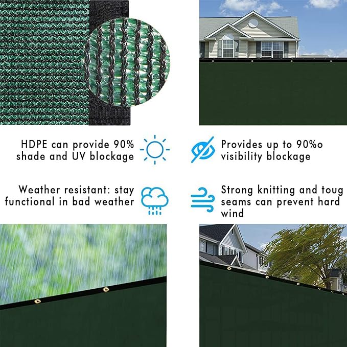 UPGRADE Privacy Fence Screen 4'x48' Dark Green Outdoor 90% Visibility Blockage 170 GSM Mesh Shade Cover Panels for Backyard,Balcony,Home Decoration with Zip Ties,Customized Avaliable