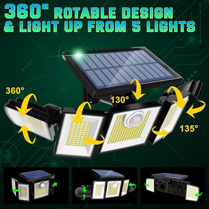 Solar Lights Outdoor Waterproof Motion Sensor - 416 LEDs 3000 Lumens Super Bright 3 Brightness 3 Modes 2400mAh 360° Illumination 32ft Solar Flood Security Light for Outside (With ‎Remote Control, 2)