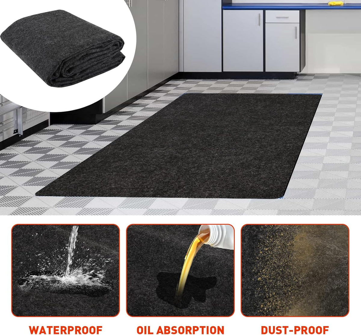 Golf Cart Parking Mat 4.9 ft × 9.1 ft Garage Floor Mat Oil Absorbent Waterproof Rubber Backing Layer Floor Protective Pad from Spills, Drips, Splashes and Stains