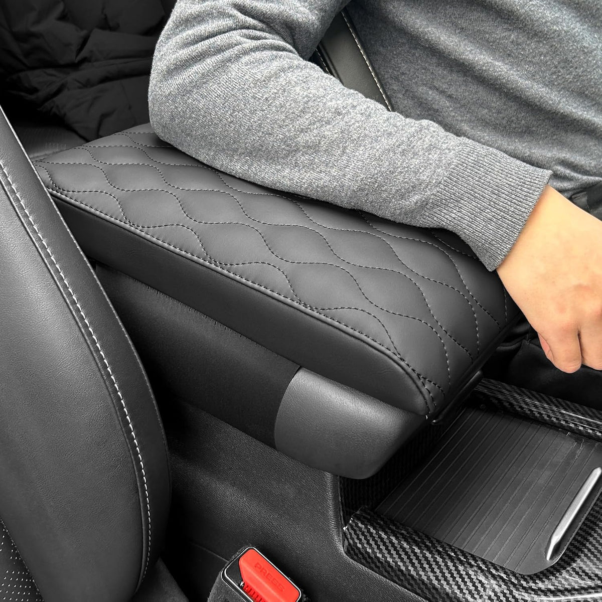 Car Center Console Cover pad PU Leather,Black Armrest Box mat, Vehicle Arm Rest Cushion Protector,Memory Foam napa Leather,Consoles Hand Rest Pillow (sizeB 14 x 8 x 2.2 inch)
